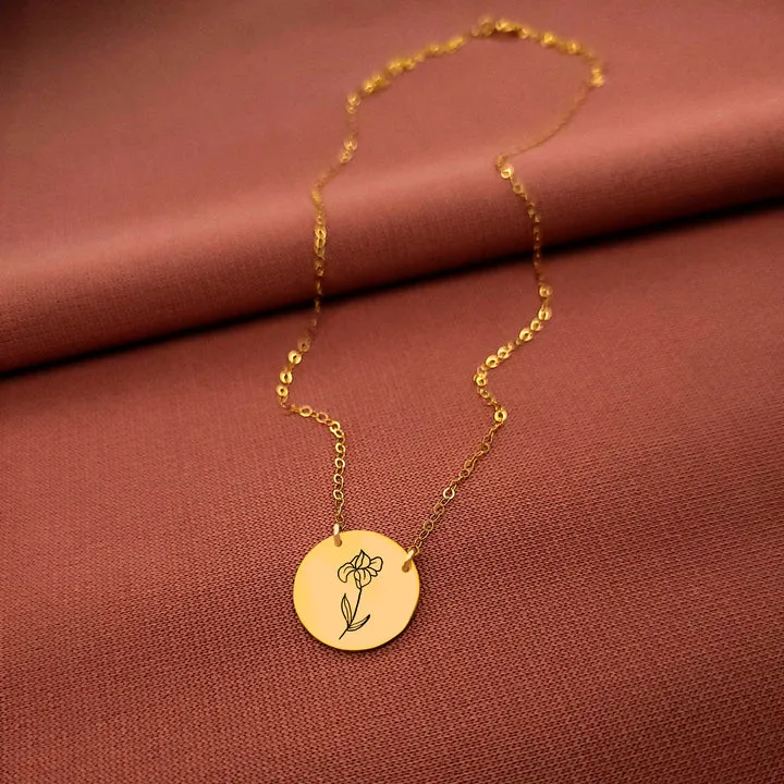 Custom Birth Flower Disc Necklace