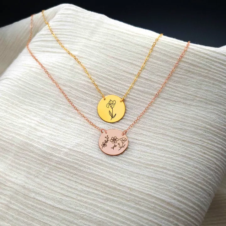 Custom Birth Flower Disc Necklace