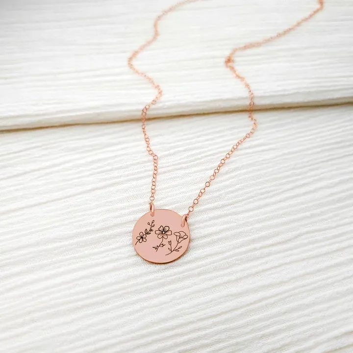 Custom Birth Flower Disc Necklace