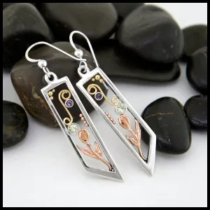 Custom Mint Garnet and Amethyst Frame Tulip Drop Earrings