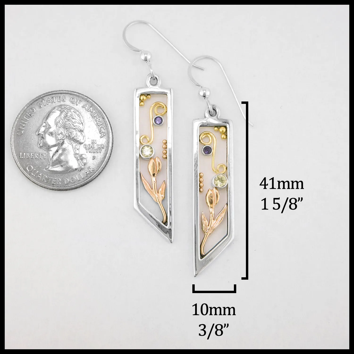 Custom Mint Garnet and Amethyst Frame Tulip Drop Earrings