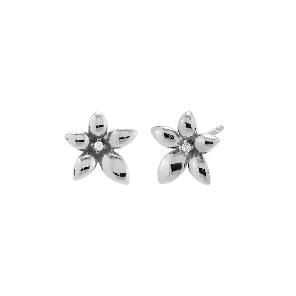 CZ Five Leaf Flower Stud Earring