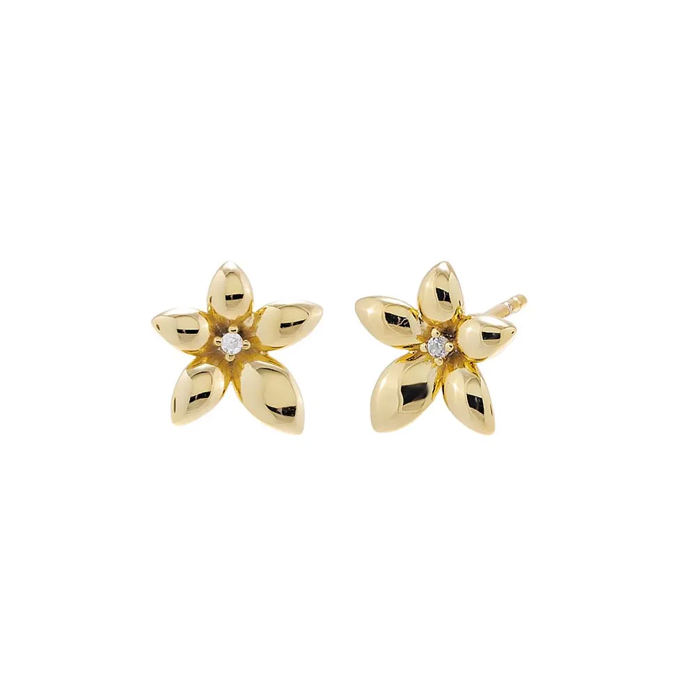 CZ Five Leaf Flower Stud Earring