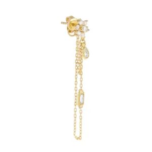 CZ Flower X Baguette Chain Stud Earring