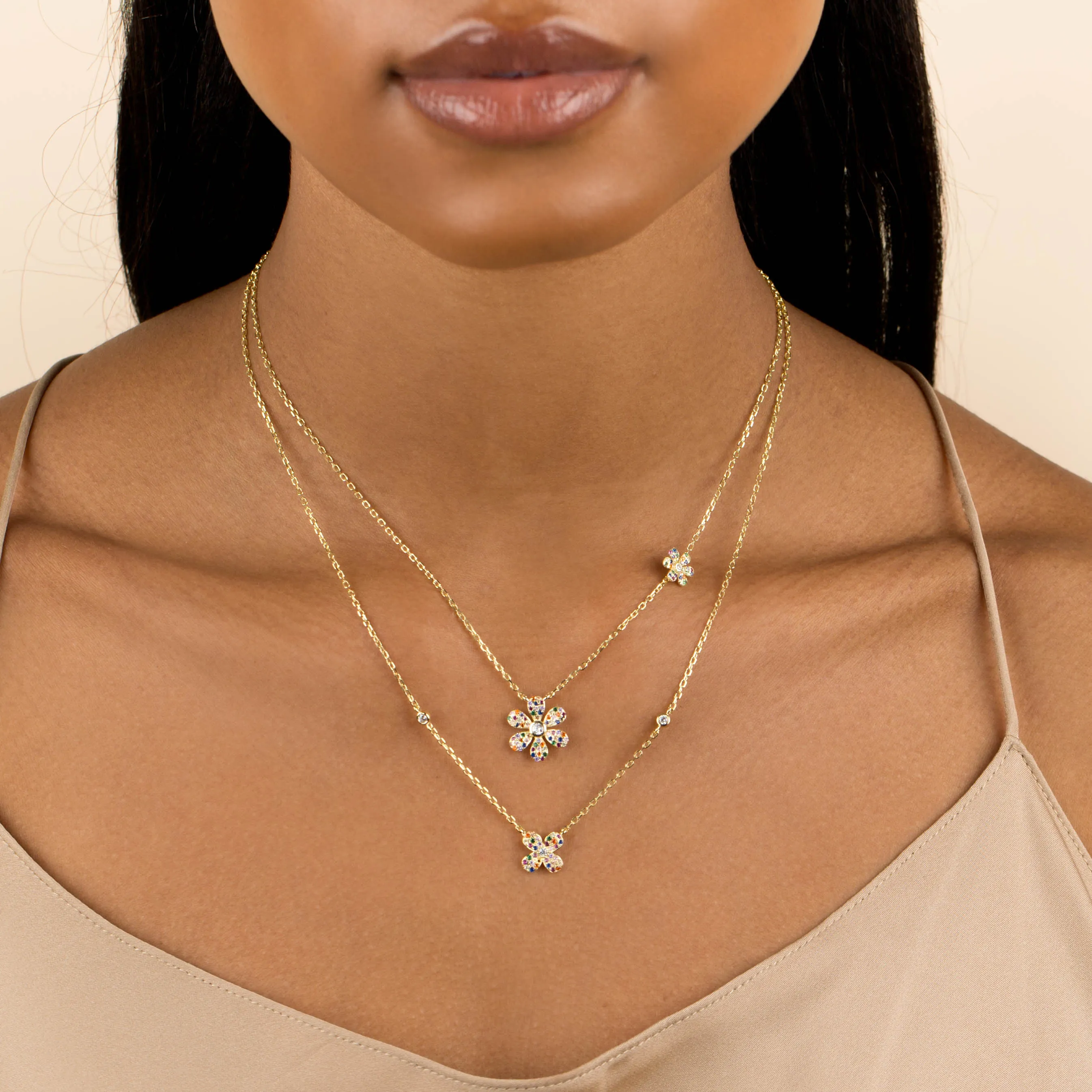 CZ Rainbow Flower Necklace