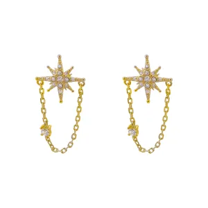 CZ Starburst Chain Stud Earring