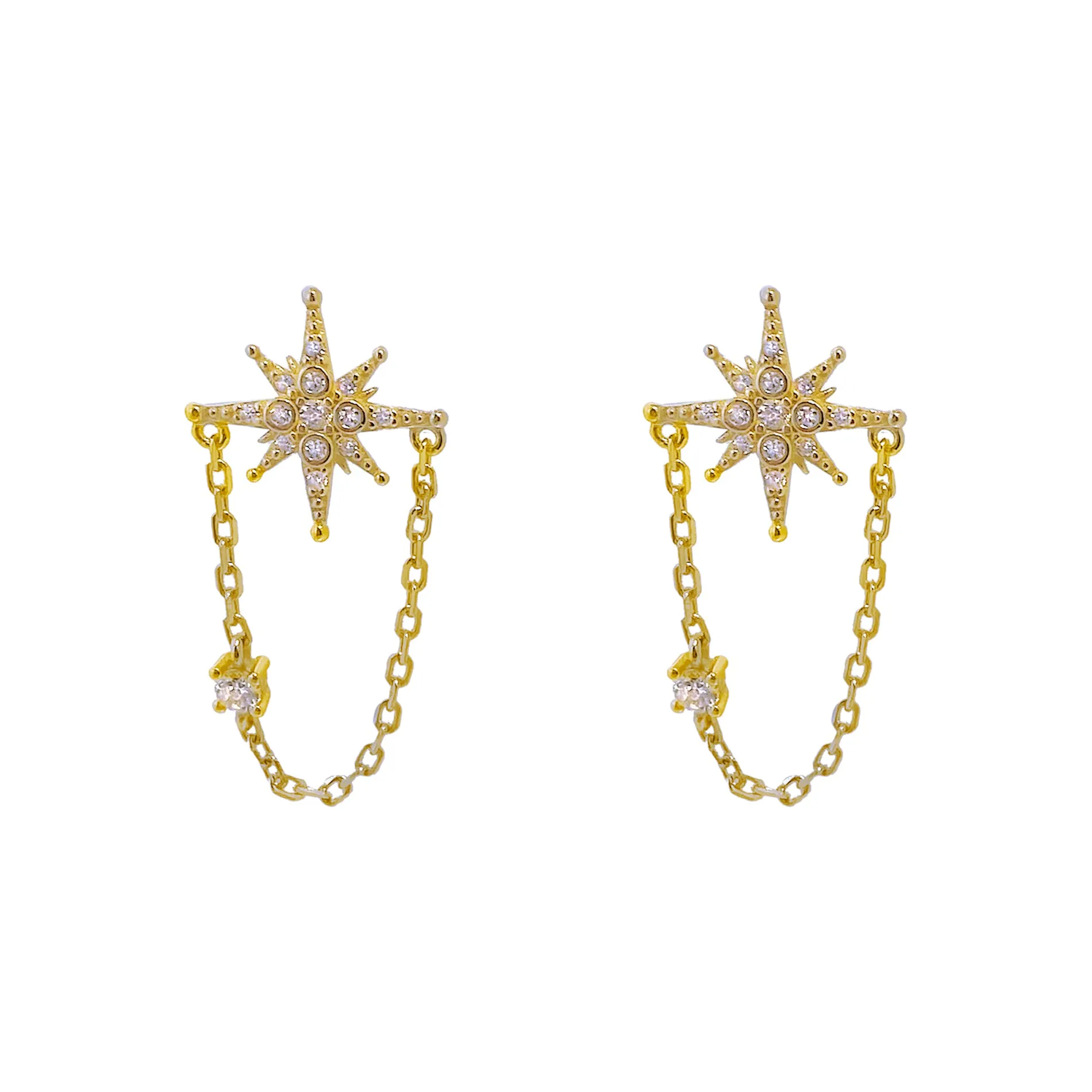 CZ Starburst Chain Stud Earring