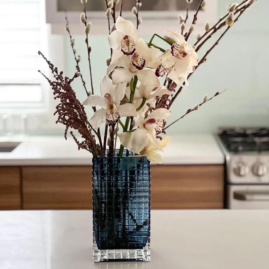 (D) Glass Vase for Pampas Grass Square Design (Blue)