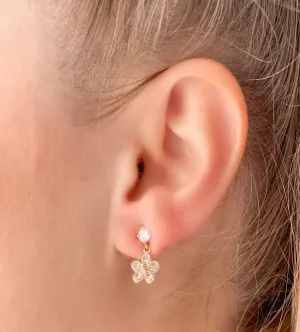 Dainty Cubic Zirconia Flower Dangle Earrings - Gold