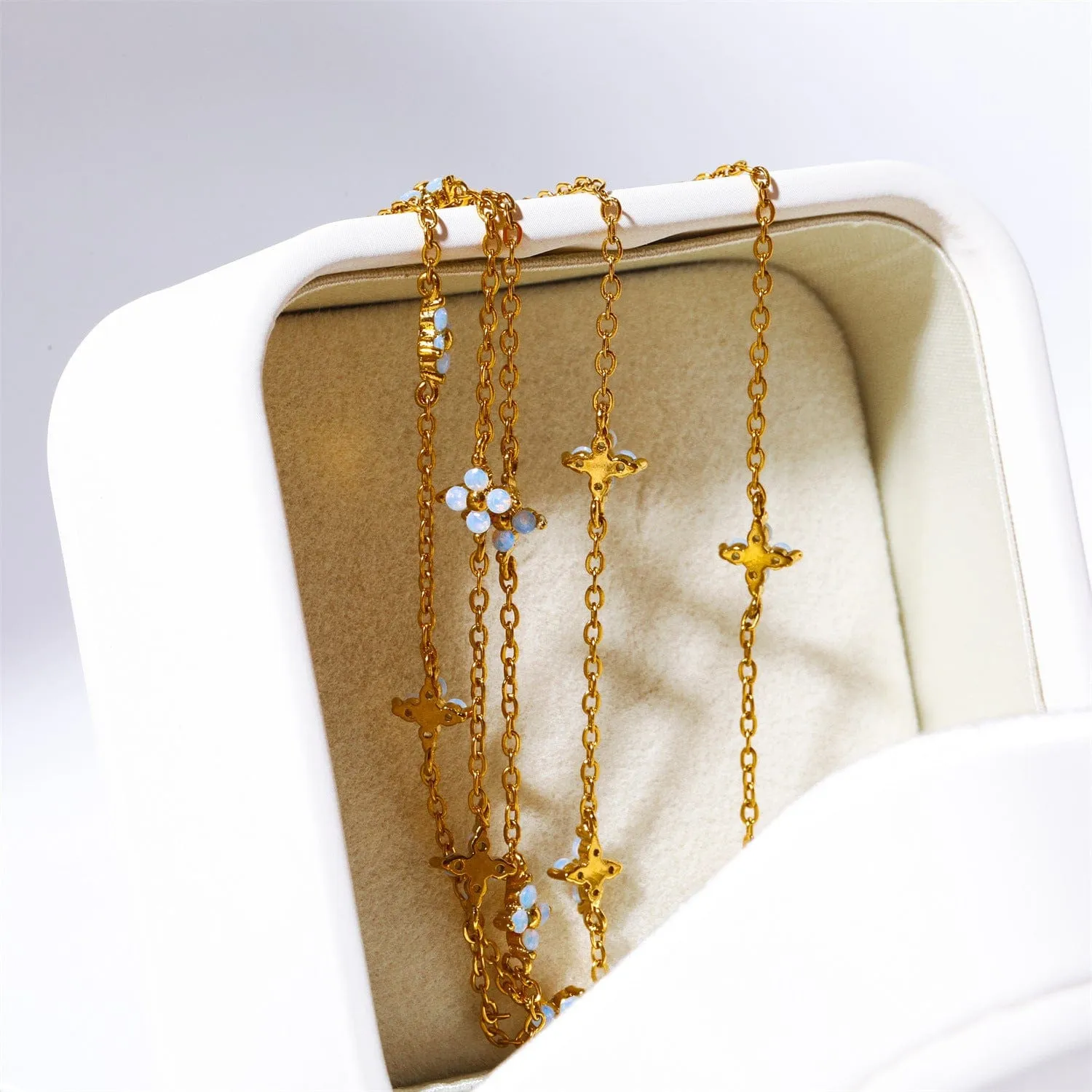 Dainty Handmade 18K Gold Crystal Flower Necklace