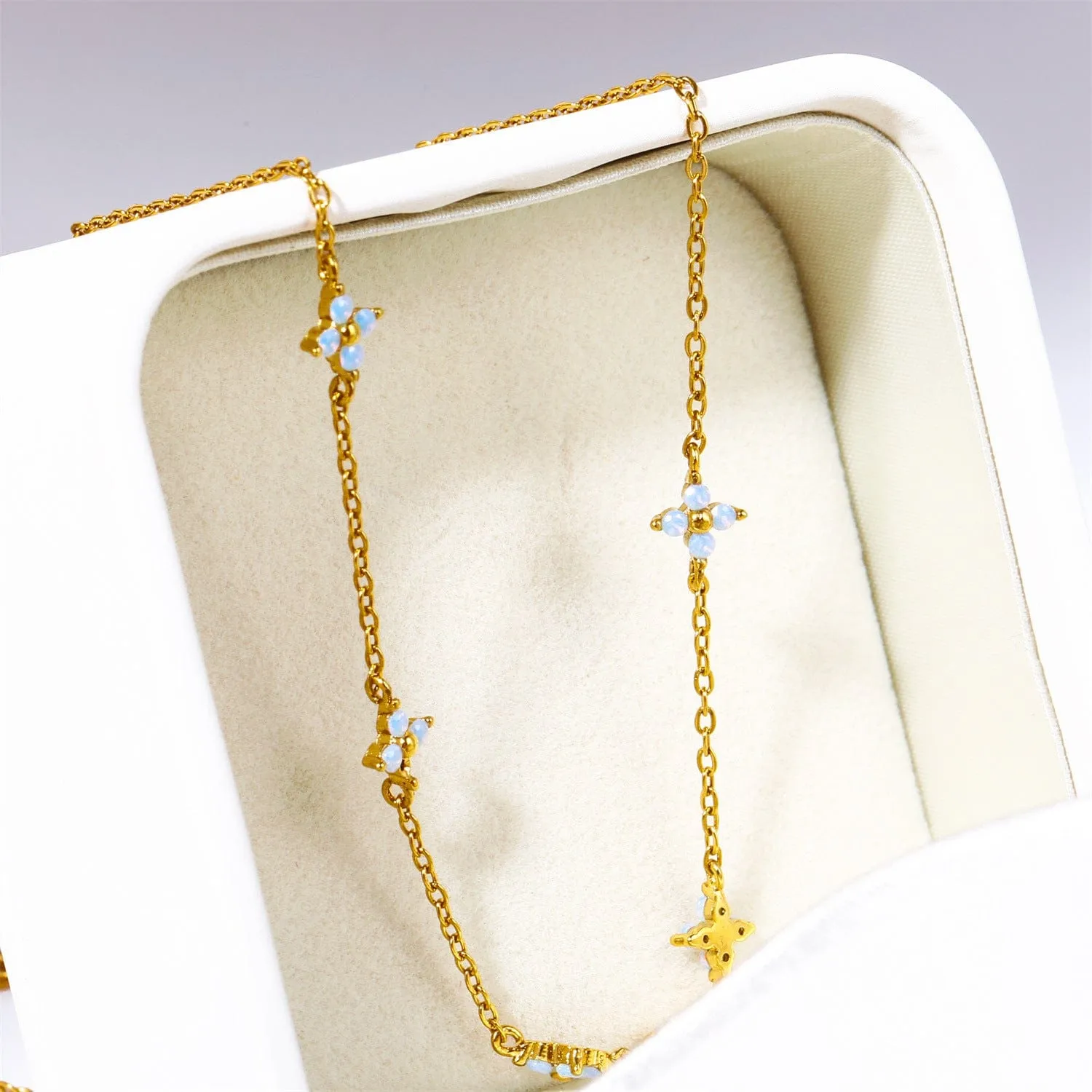 Dainty Handmade 18K Gold Crystal Flower Necklace