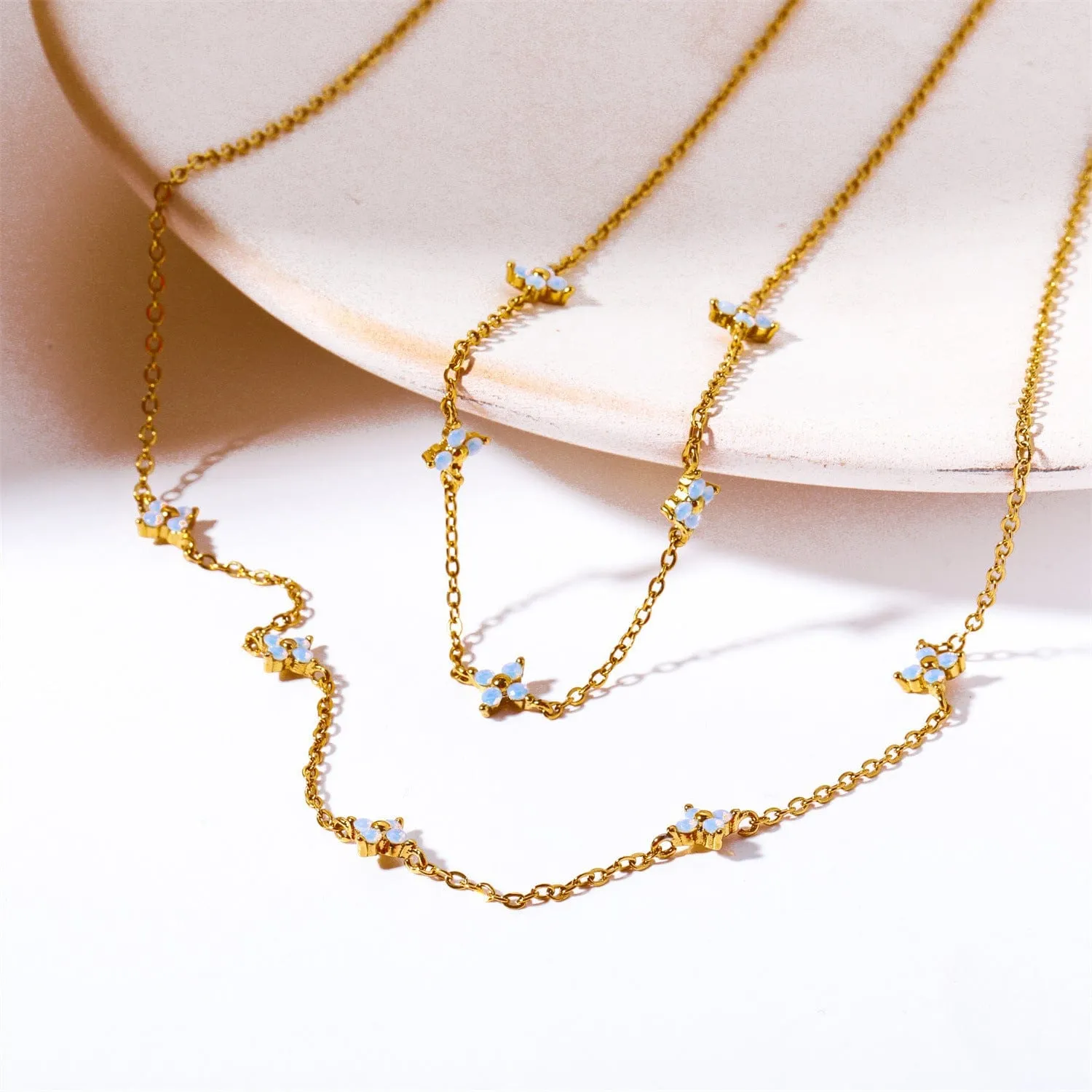 Dainty Handmade 18K Gold Crystal Flower Necklace