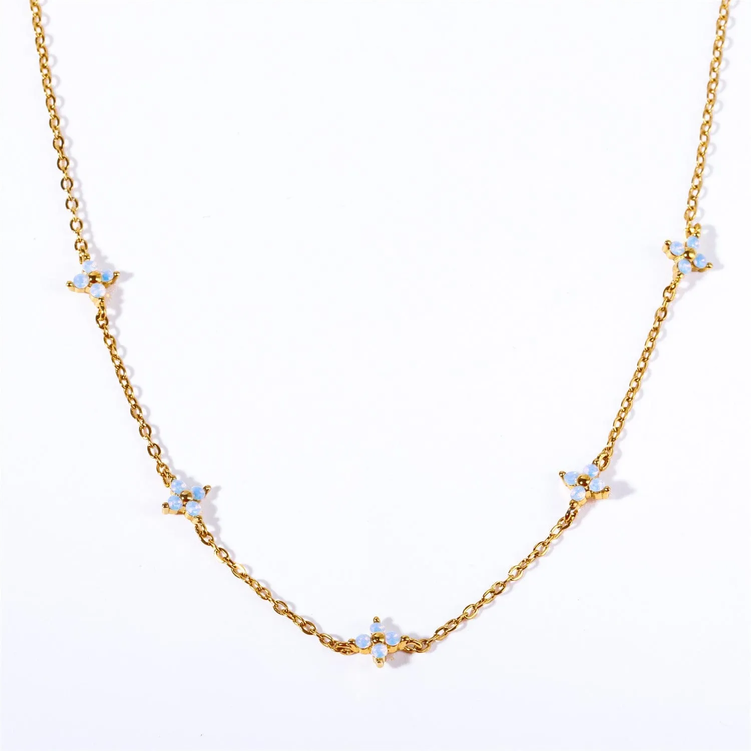 Dainty Handmade 18K Gold Crystal Flower Necklace