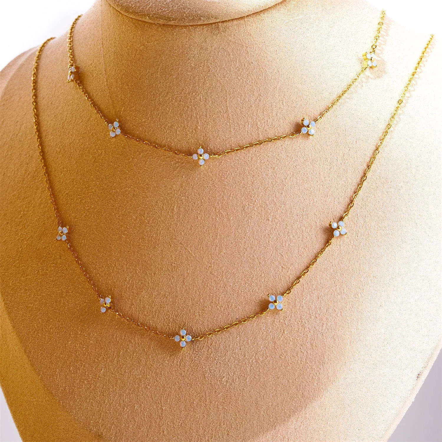 Dainty Handmade 18K Gold Crystal Flower Necklace