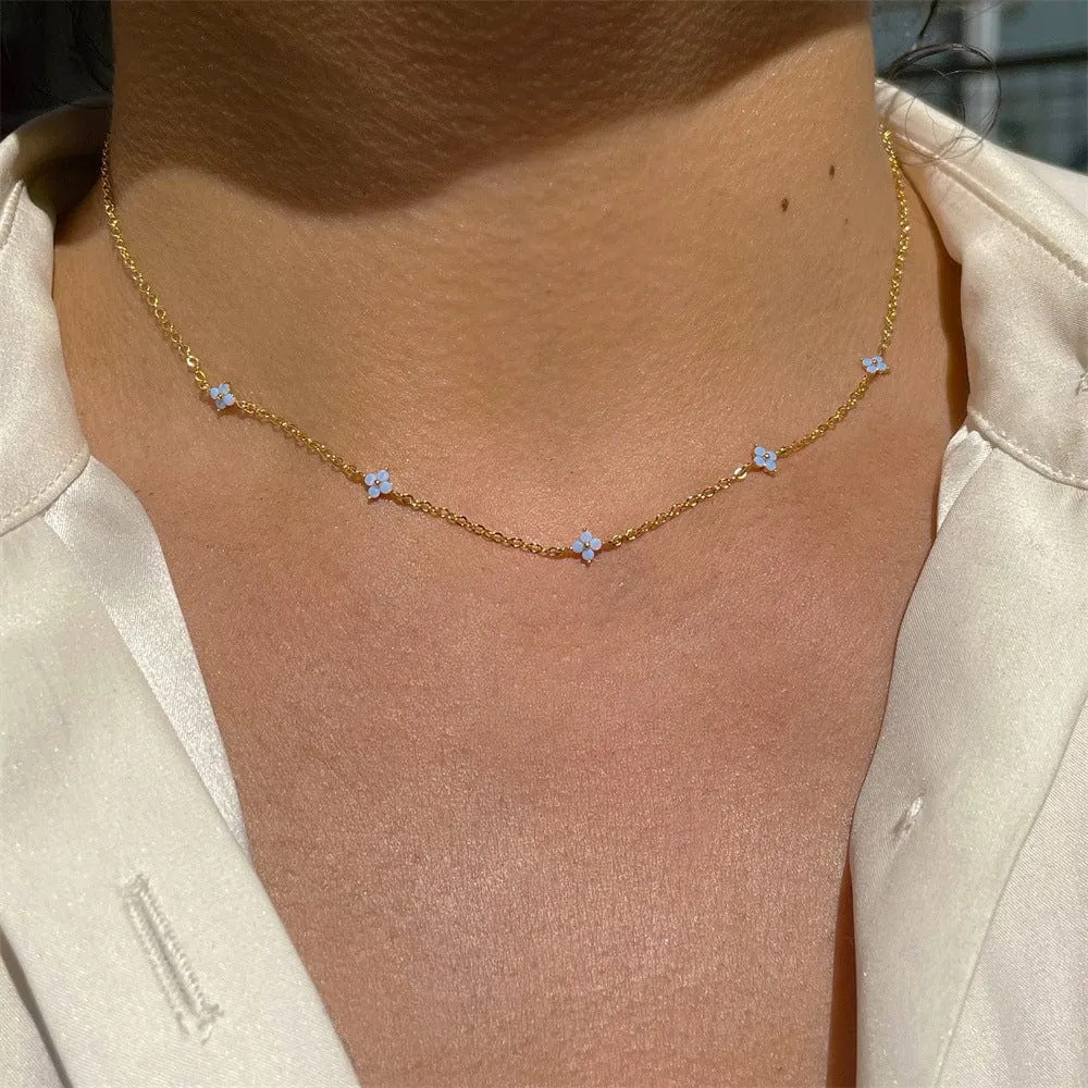 Dainty Handmade 18K Gold Crystal Flower Necklace