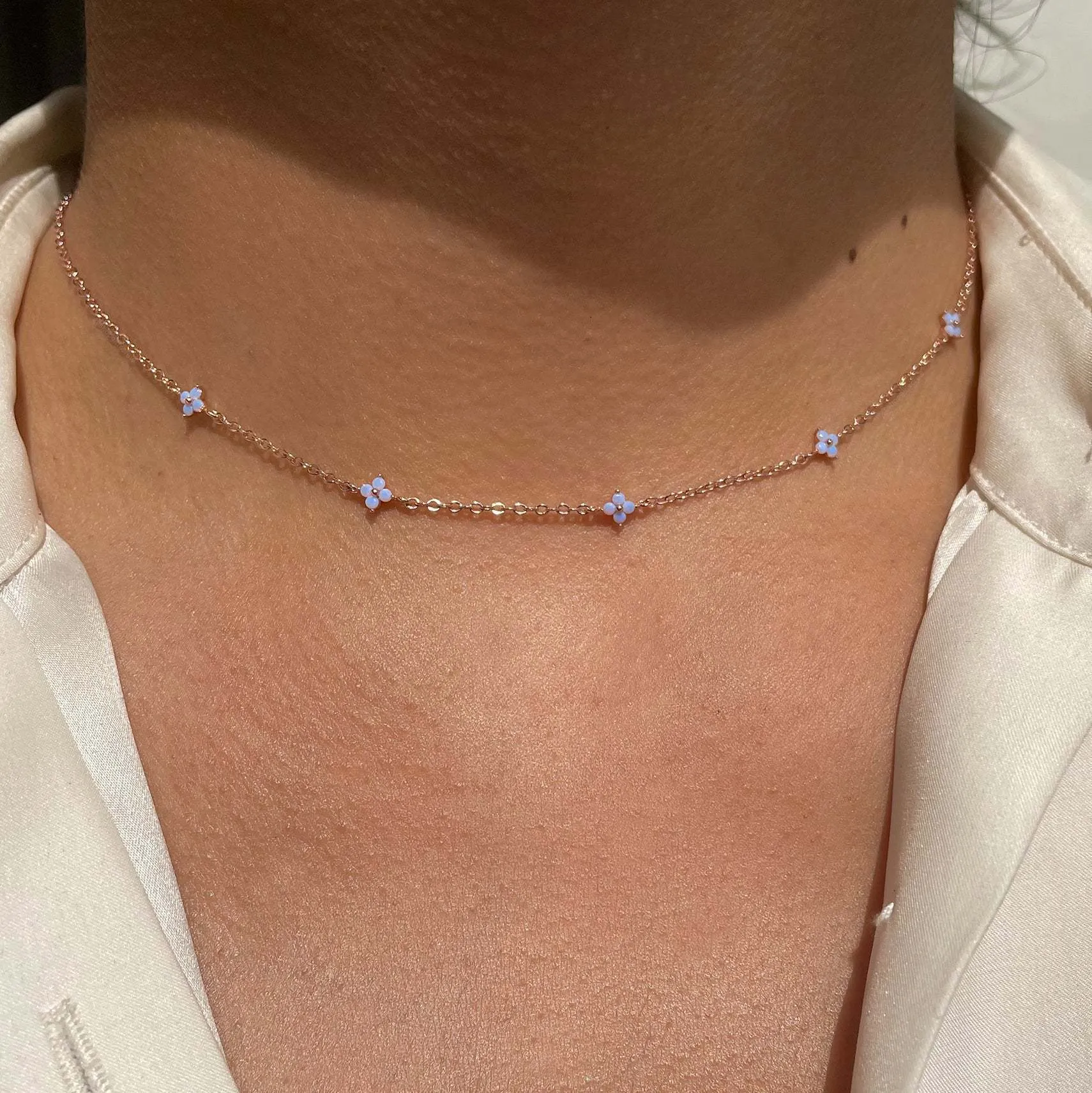 Dainty Handmade 18K Gold Crystal Flower Necklace
