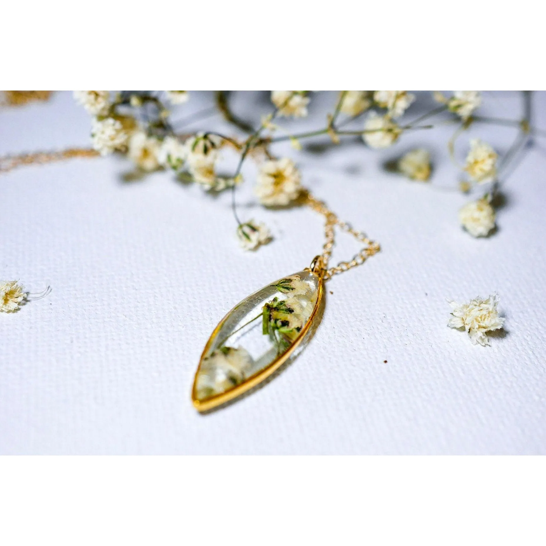 Dainty Real Babys Breath Marquise necklace