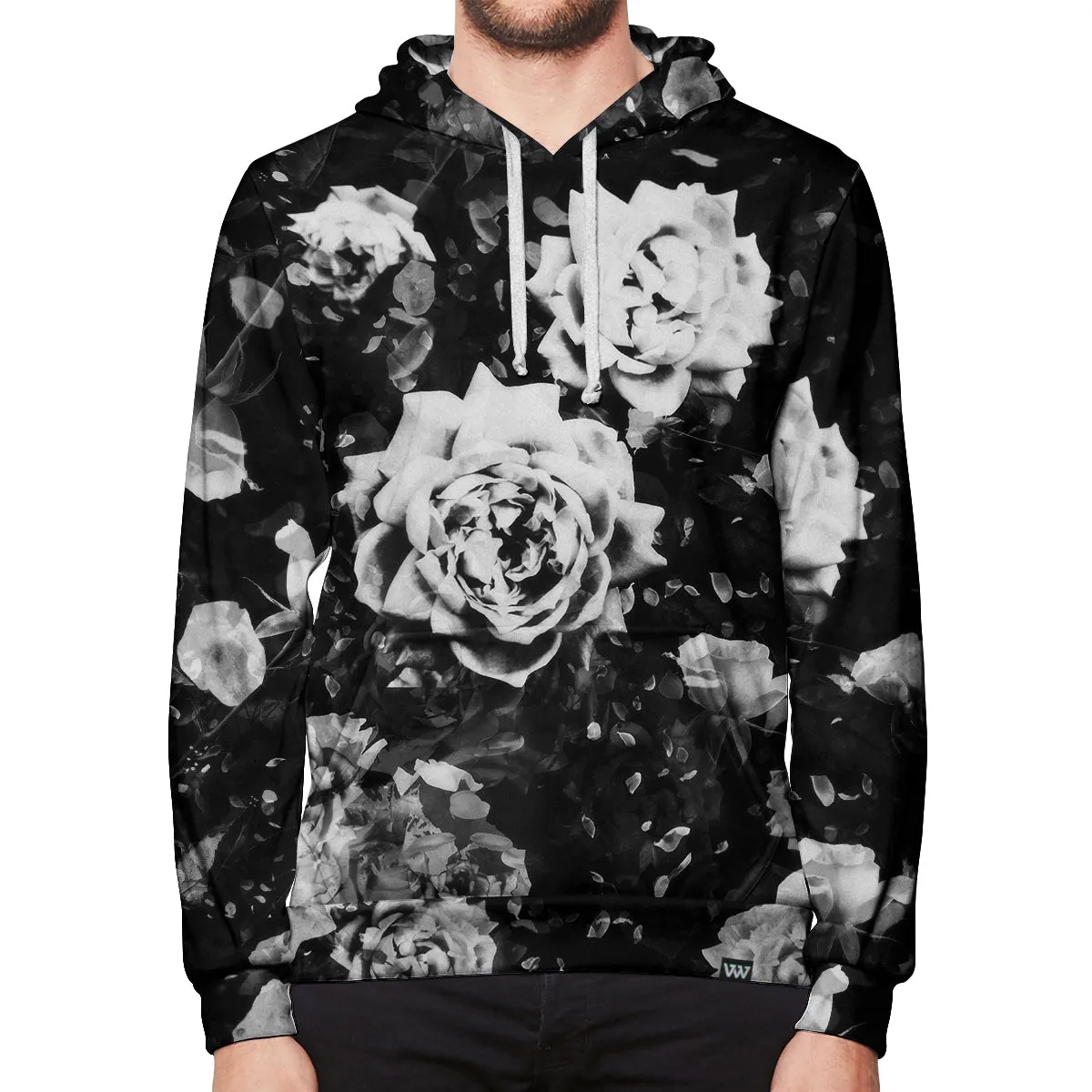 Dark White Rose Pullover Hoodie