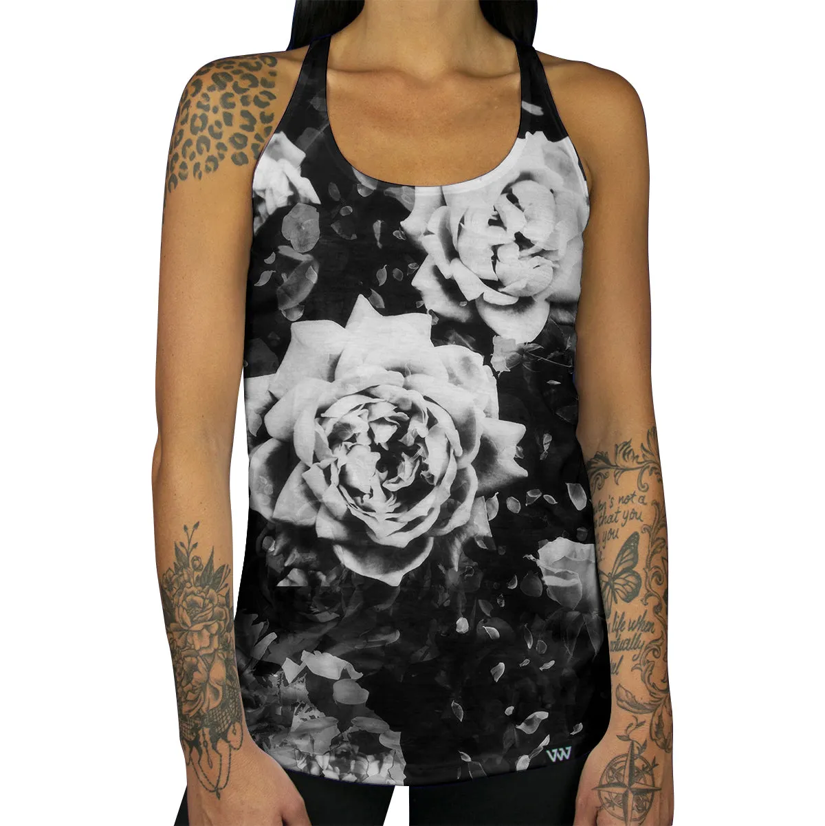 Dark White Rose Racerback Tank