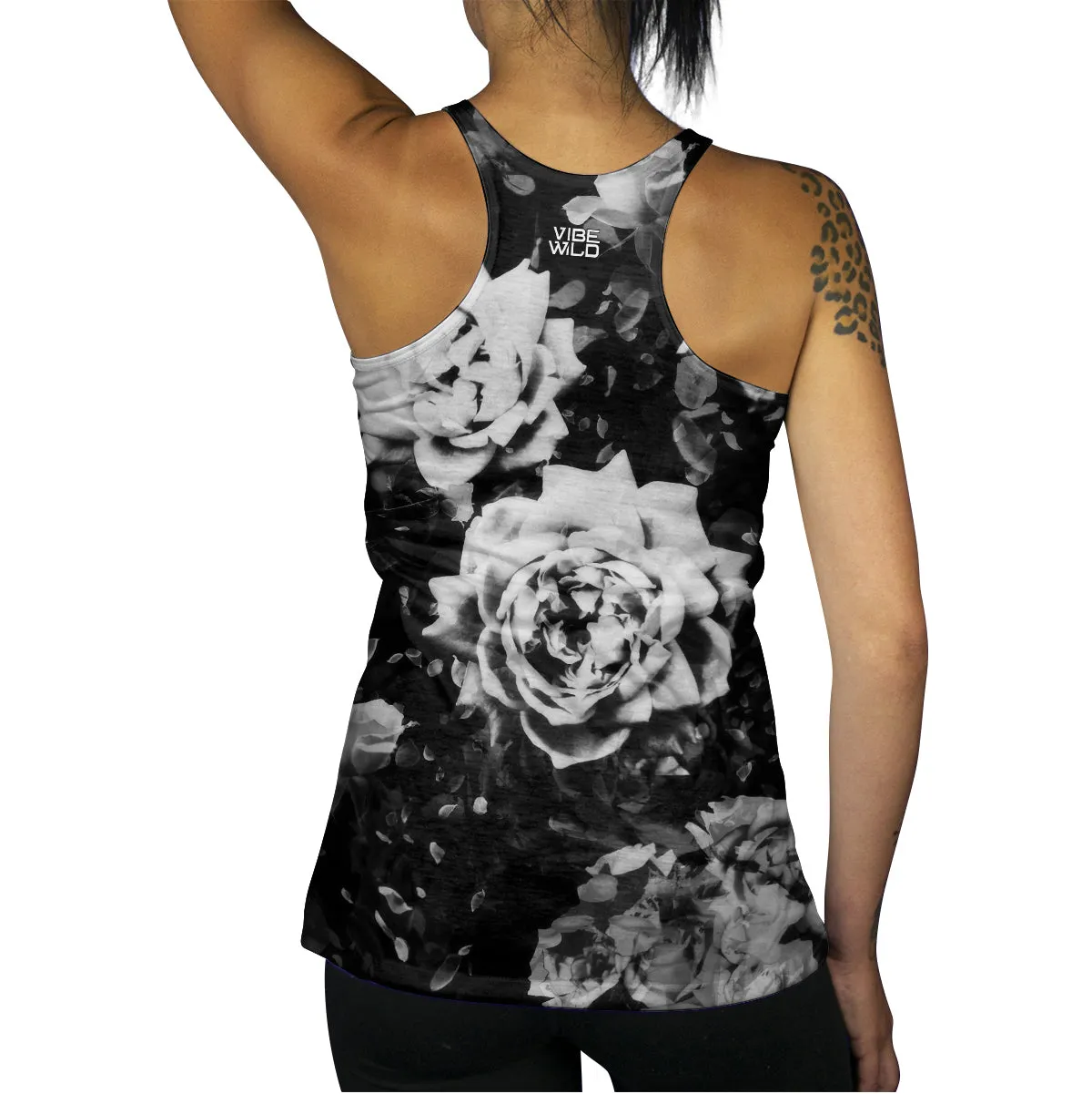 Dark White Rose Racerback Tank
