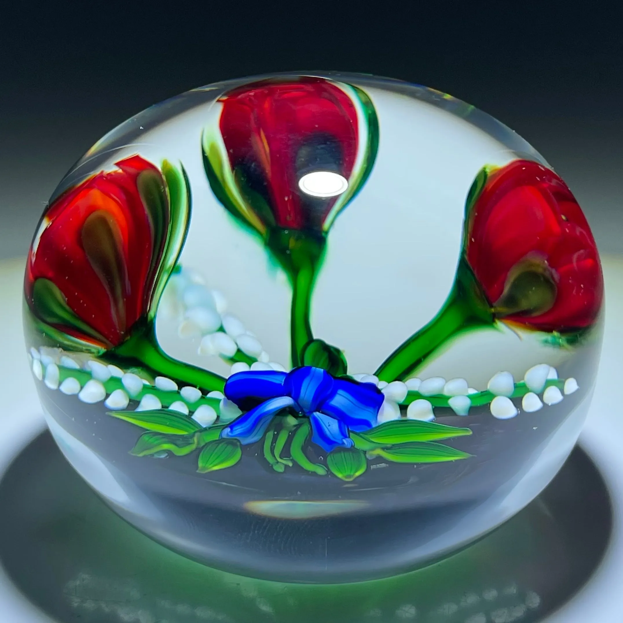 Debbie Tarsitano Flamework Rose Bouquet Tied with Blue Ribbon