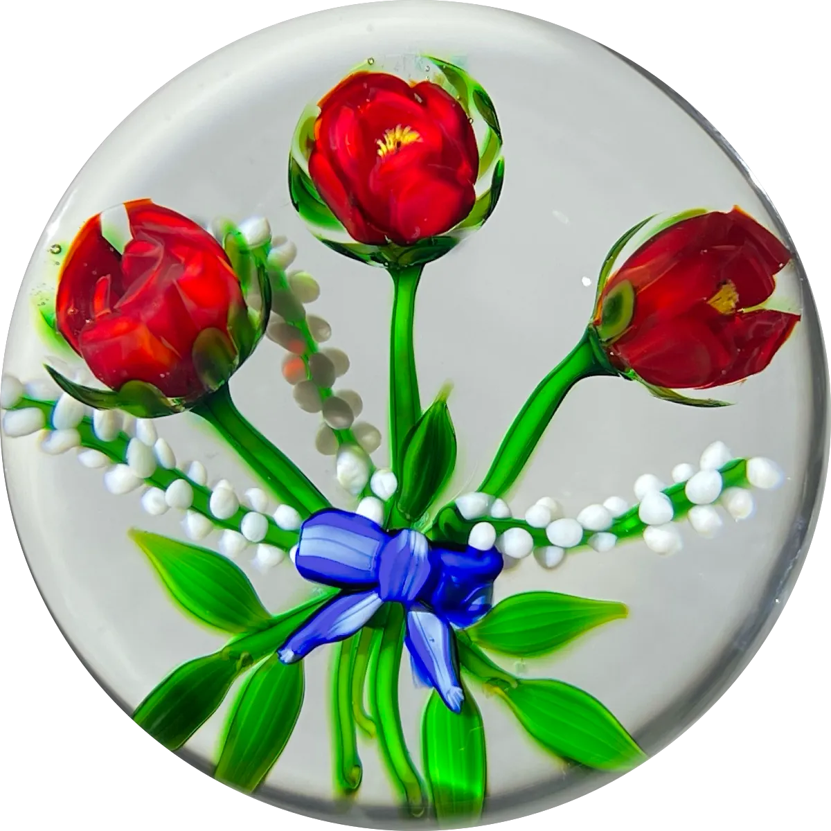 Debbie Tarsitano Flamework Rose Bouquet Tied with Blue Ribbon