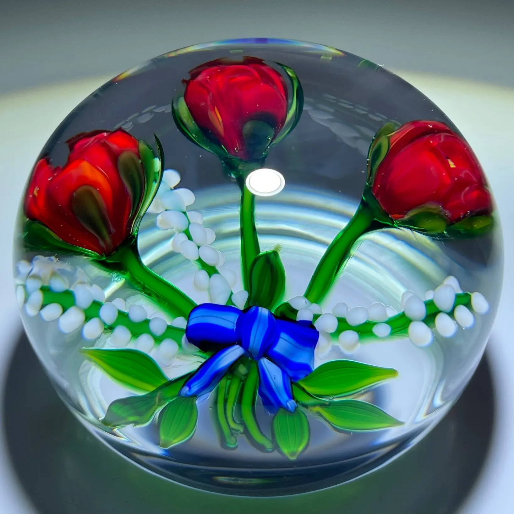 Debbie Tarsitano Flamework Rose Bouquet Tied with Blue Ribbon