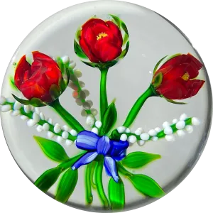 Debbie Tarsitano Flamework Rose Bouquet Tied with Blue Ribbon
