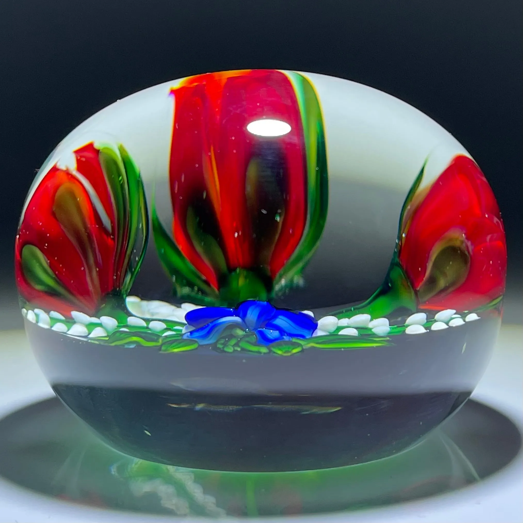 Debbie Tarsitano Flamework Rose Bouquet Tied with Blue Ribbon