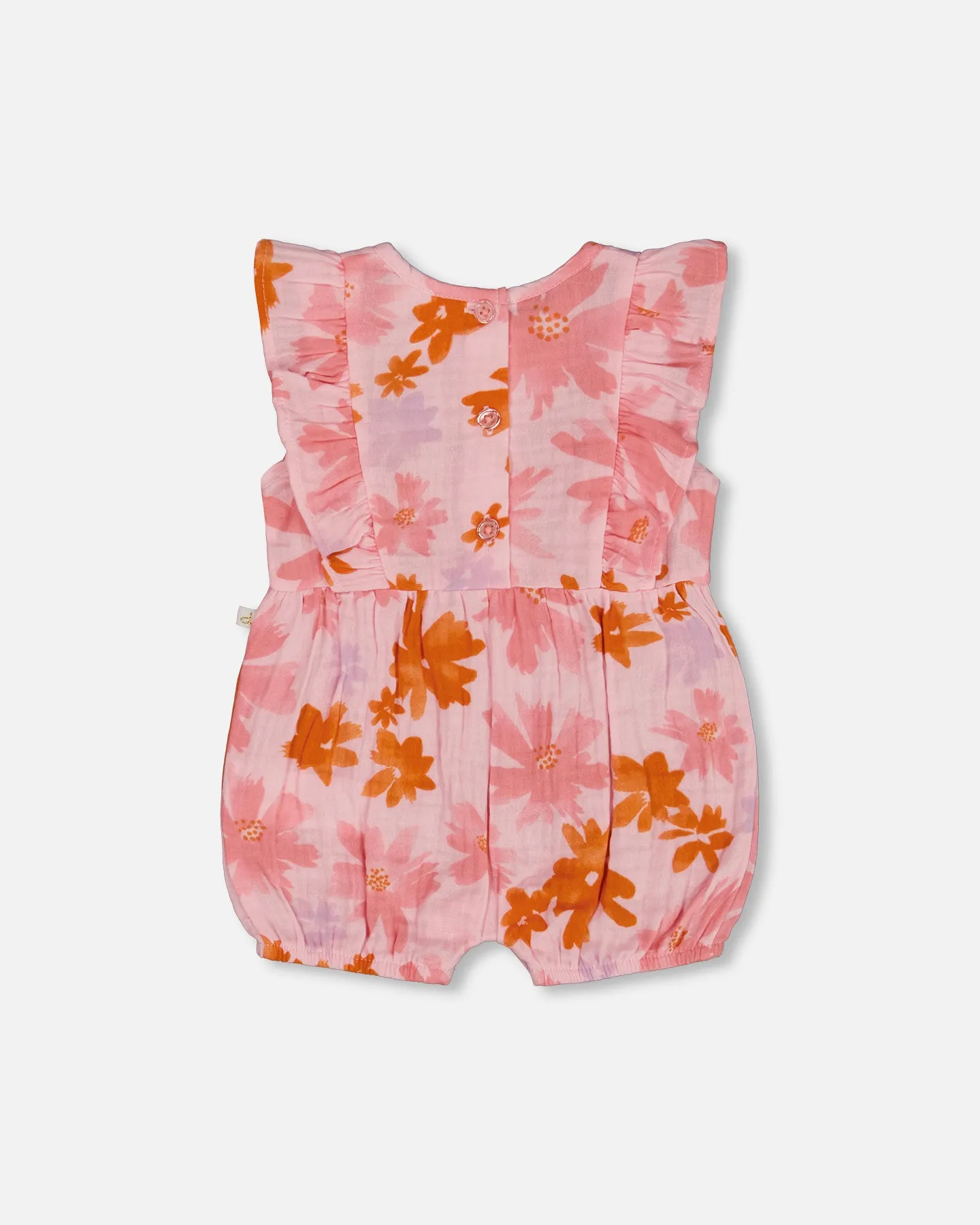 Deux Par Deux Muslin Shortie Playsuit Pink and Coral Flowers