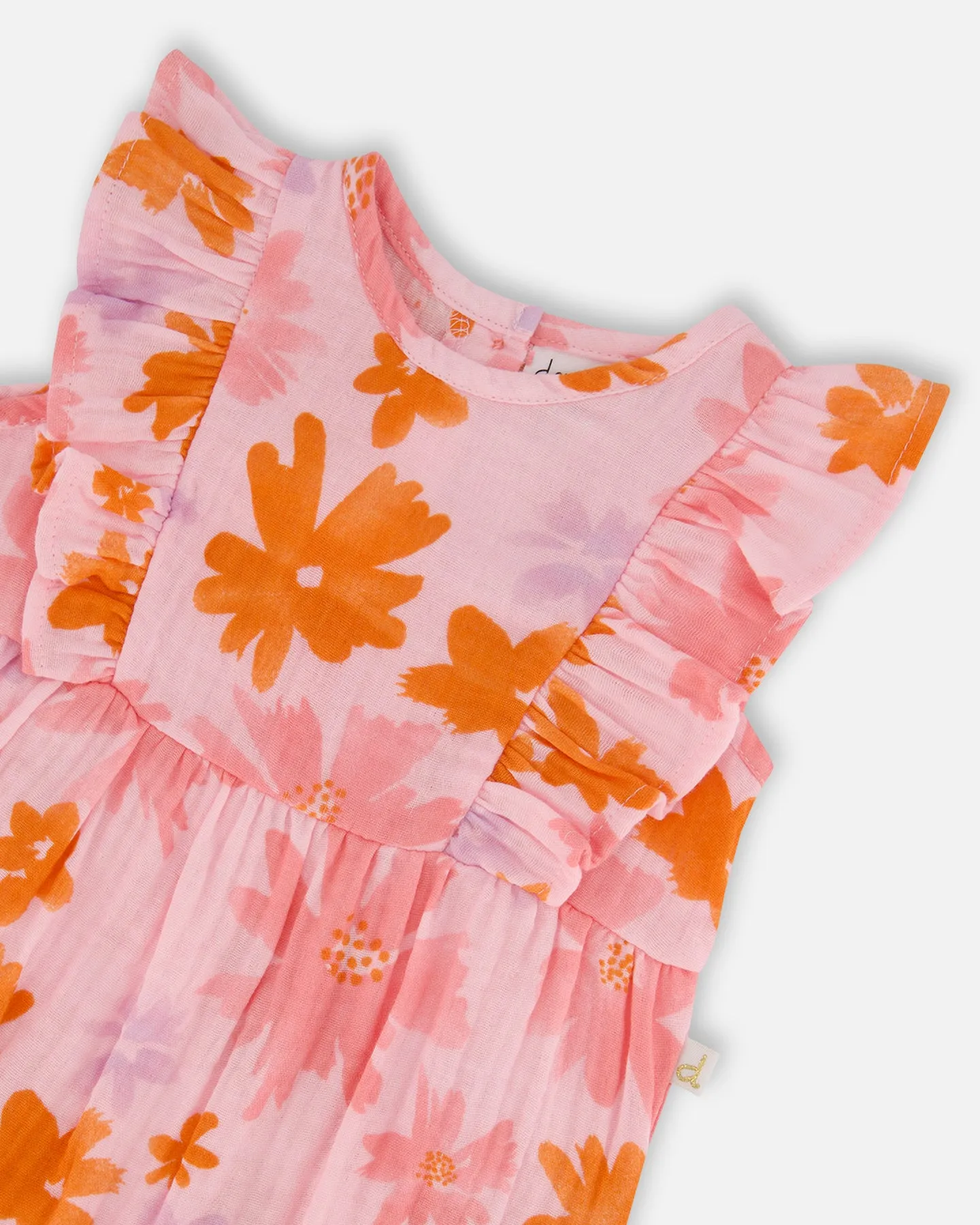 Deux Par Deux Muslin Shortie Playsuit Pink and Coral Flowers