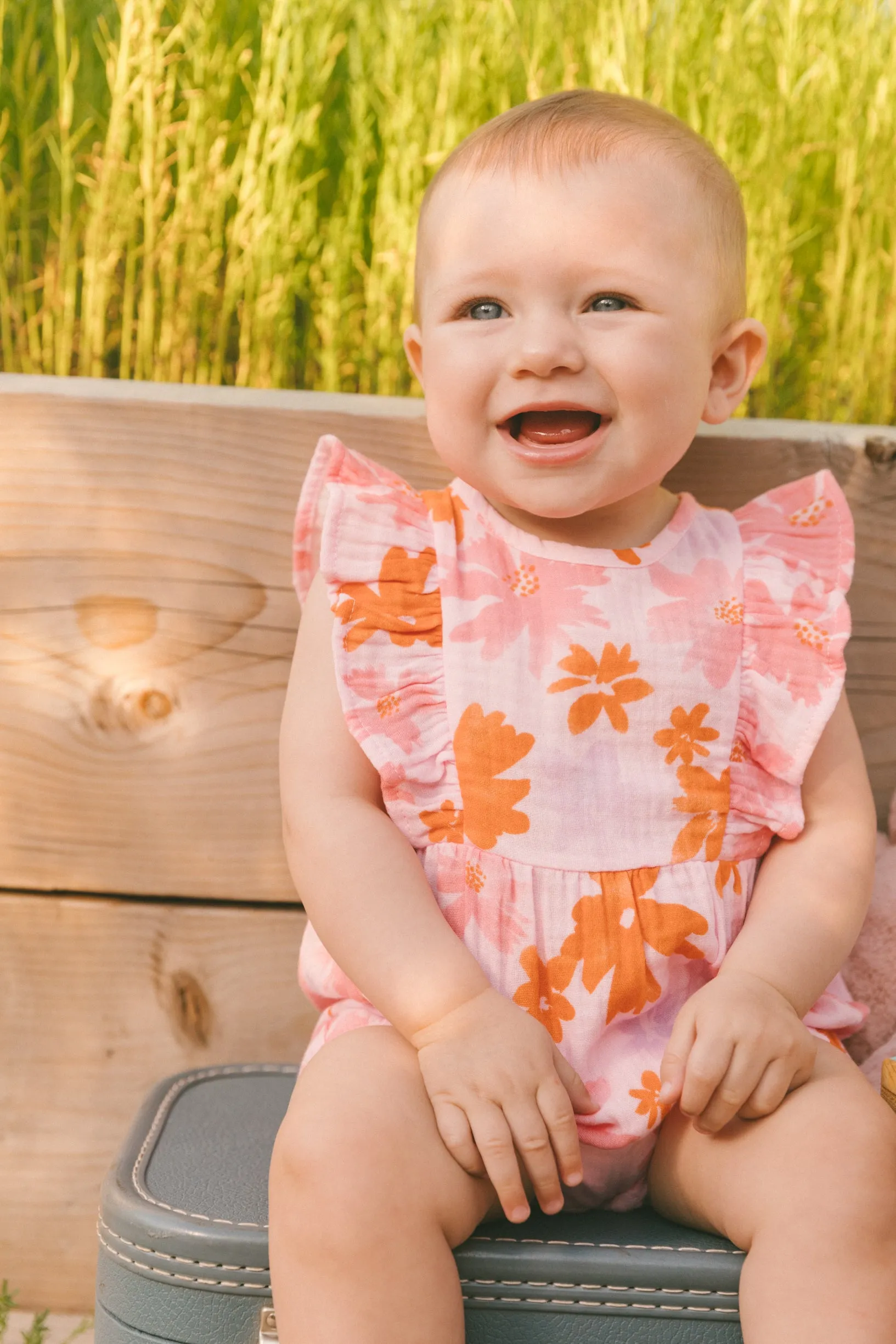 Deux Par Deux Muslin Shortie Playsuit Pink and Coral Flowers