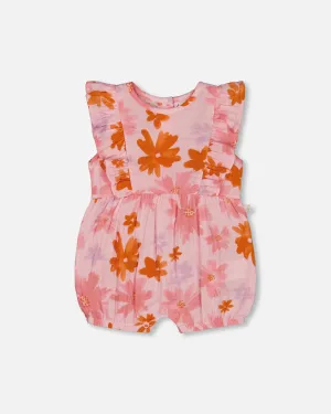 Deux Par Deux Muslin Shortie Playsuit Pink and Coral Flowers