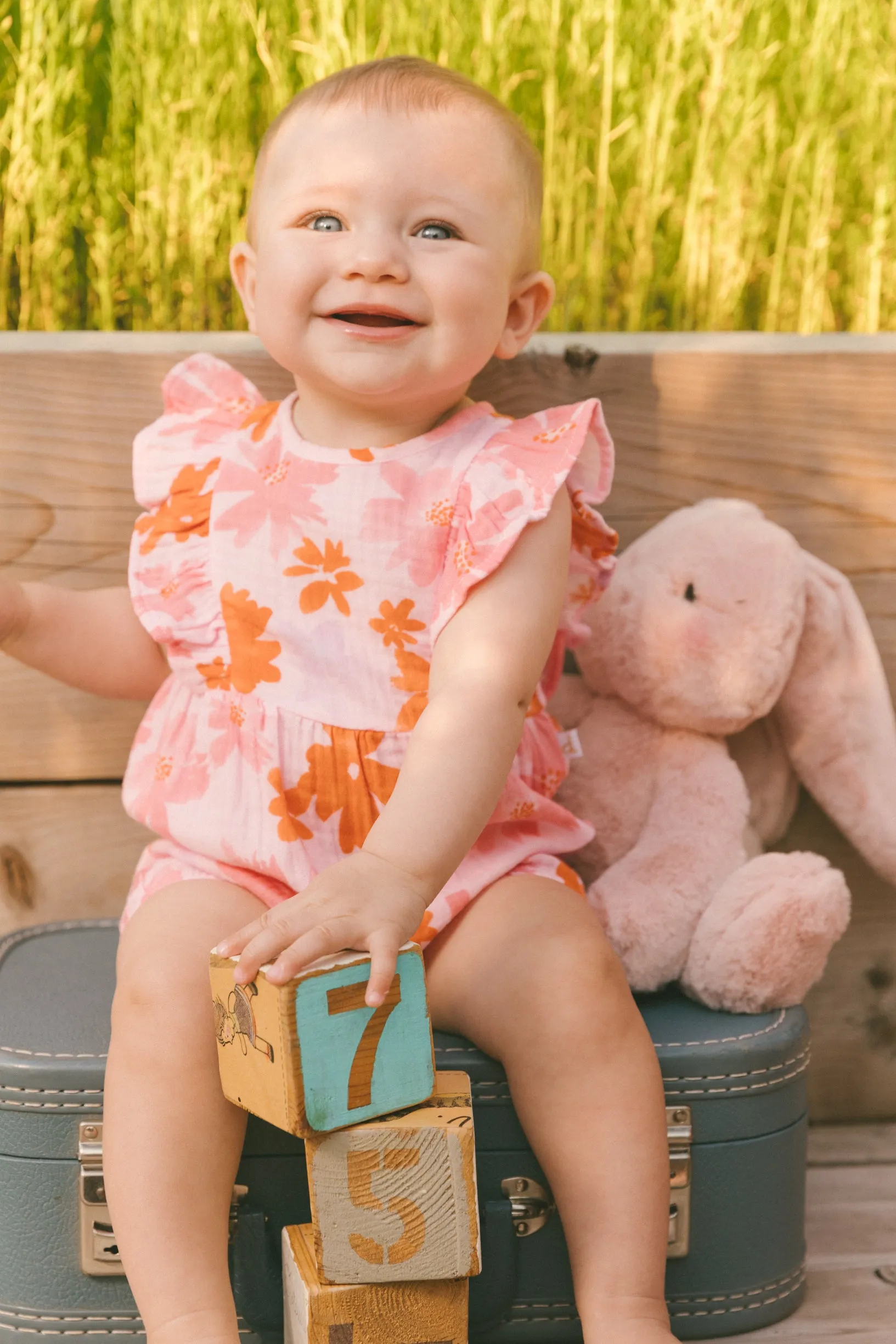 Deux Par Deux Muslin Shortie Playsuit Pink and Coral Flowers