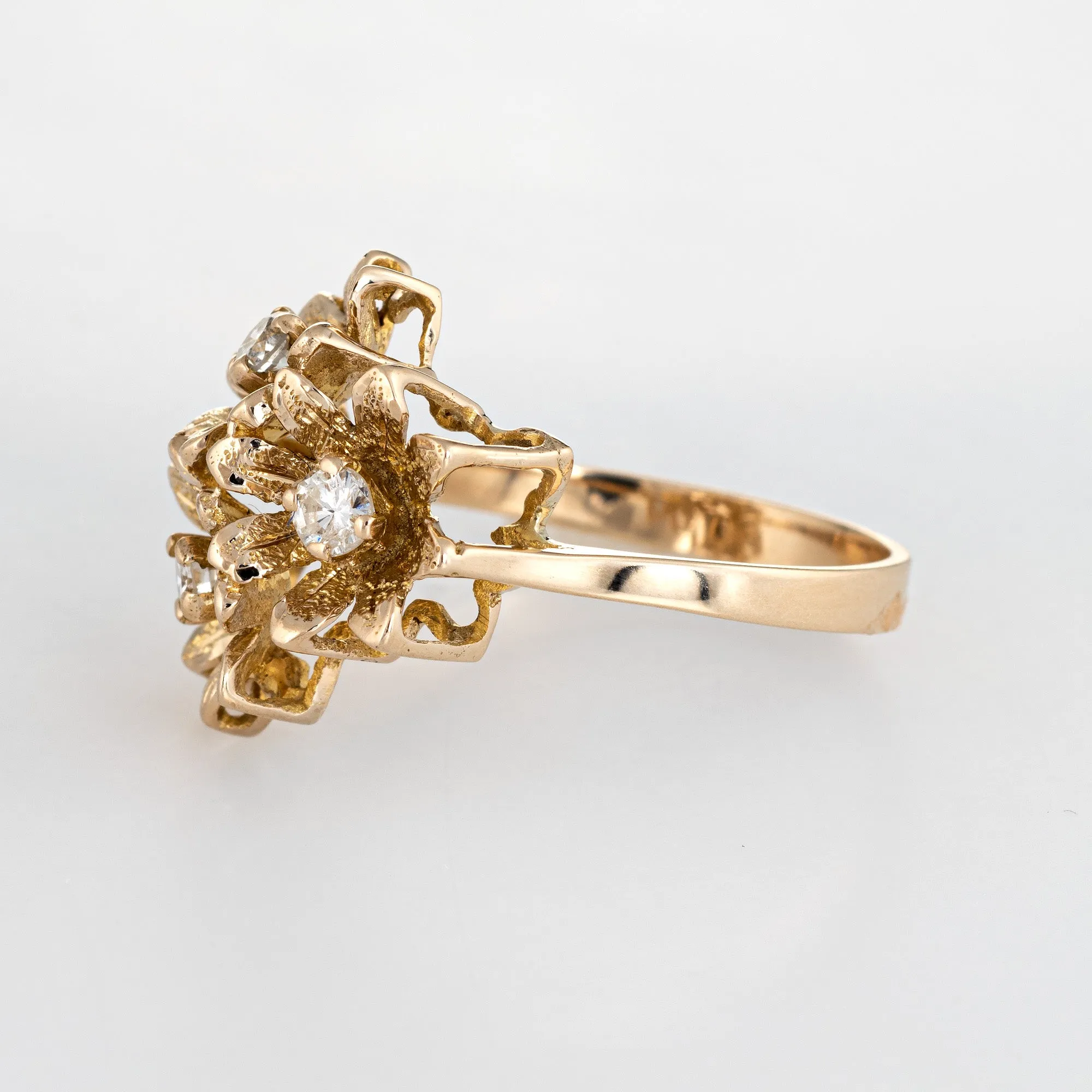 Diamond Buttercup Ring Vintage 10k Yellow Gold 3 Flowers Estate Fine Jewelry