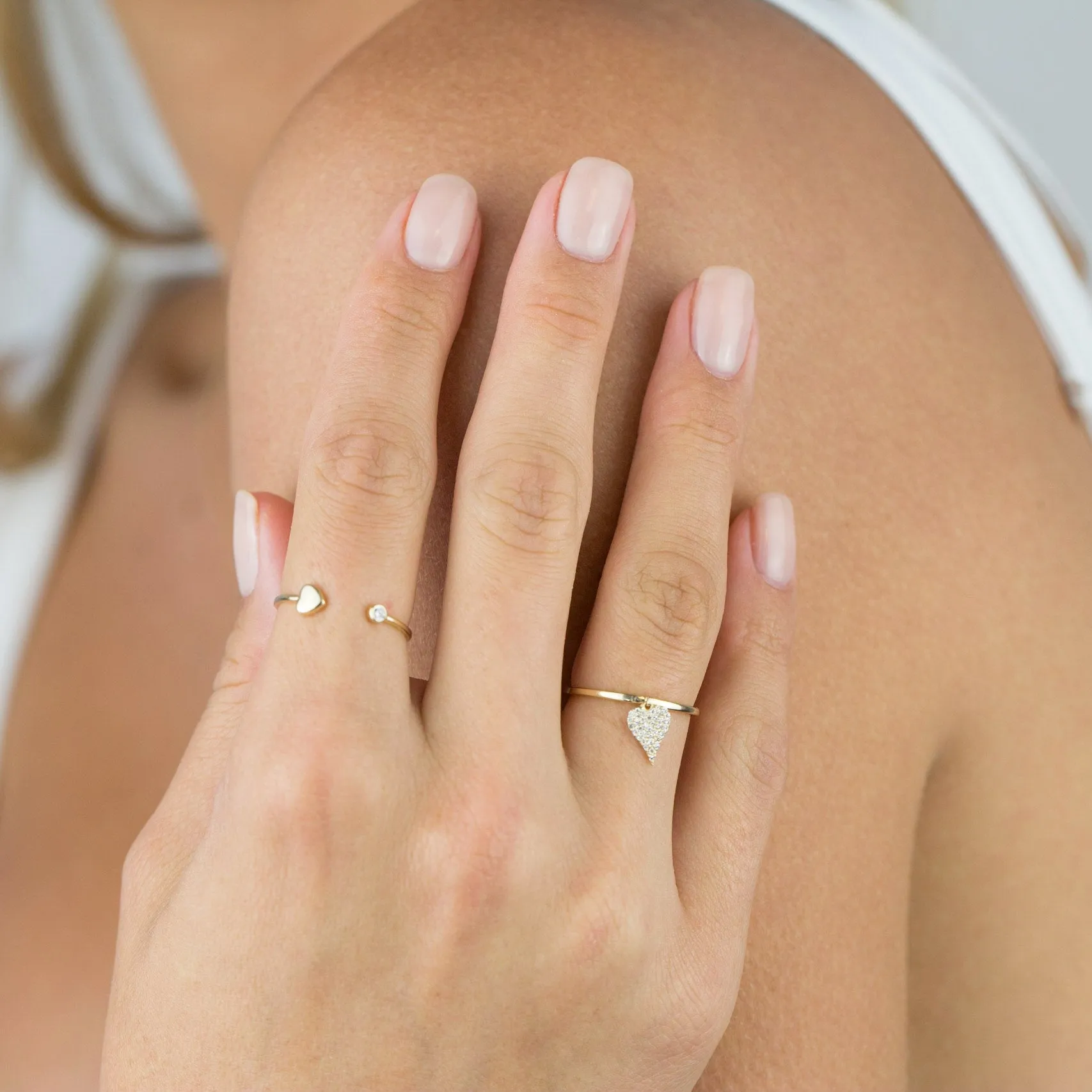 Diamond Heart Charm Ring 14K