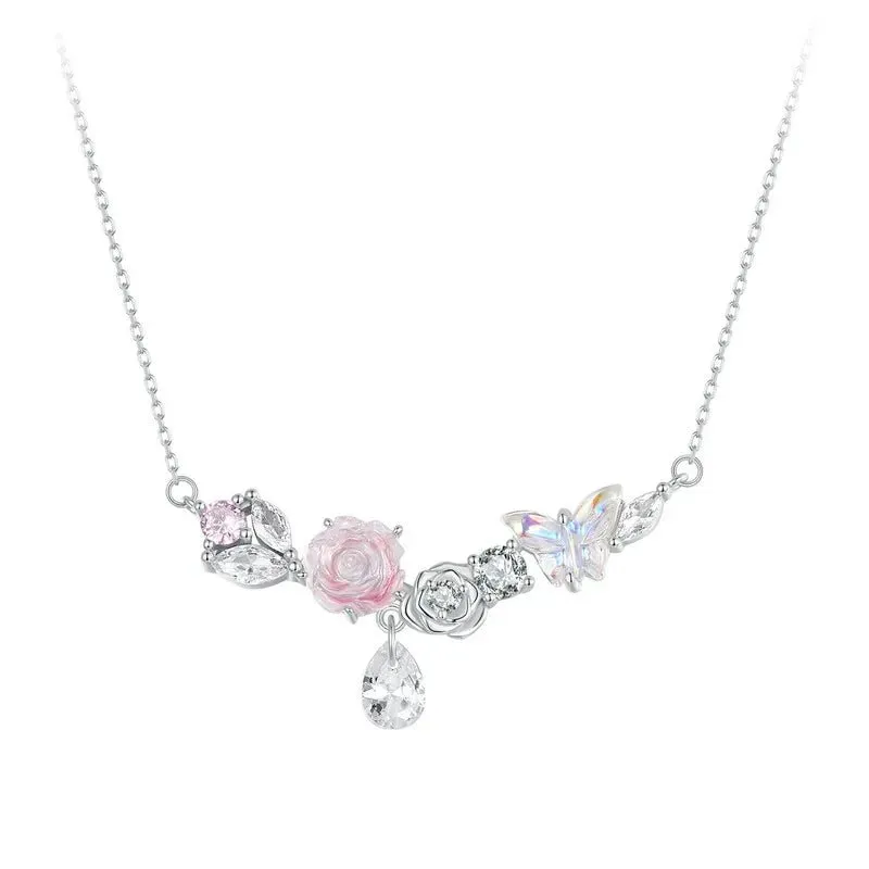 Diamond Necklace with Flower & Butterfly