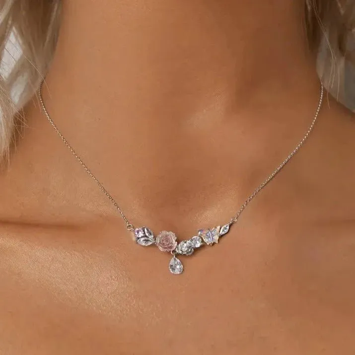 Diamond Necklace with Flower & Butterfly