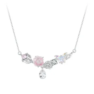Diamond Necklace with Flower & Butterfly