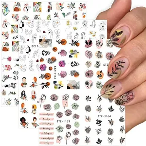 Dornail Abstract Flowers Nail Stickers Floral Leaf Water Transfer Nail Decals Spring Summer Nail Art Accessories Nail Foil Decorations