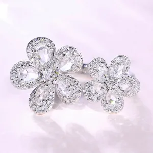 Double Diamond Sakura Flowers Open Ring