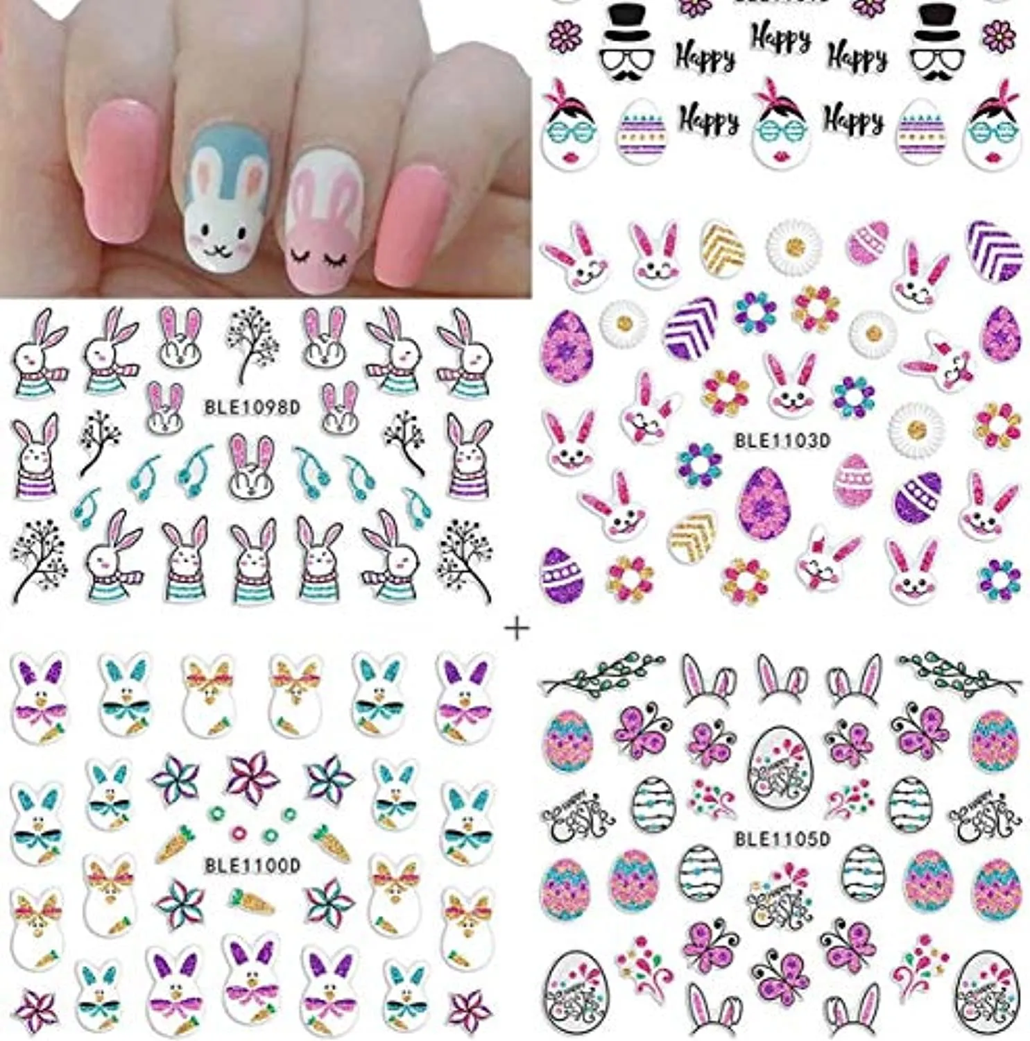 Easter Nail Art Stickers Decals Bunny Designer Nail Stickers for Nail Art Supplies Easter Basket Stuffers 3D Self-Adhesive Easter Eggs Rabbits Nail Sticker for Easter DIY Nail Decorations (12 Sheets)