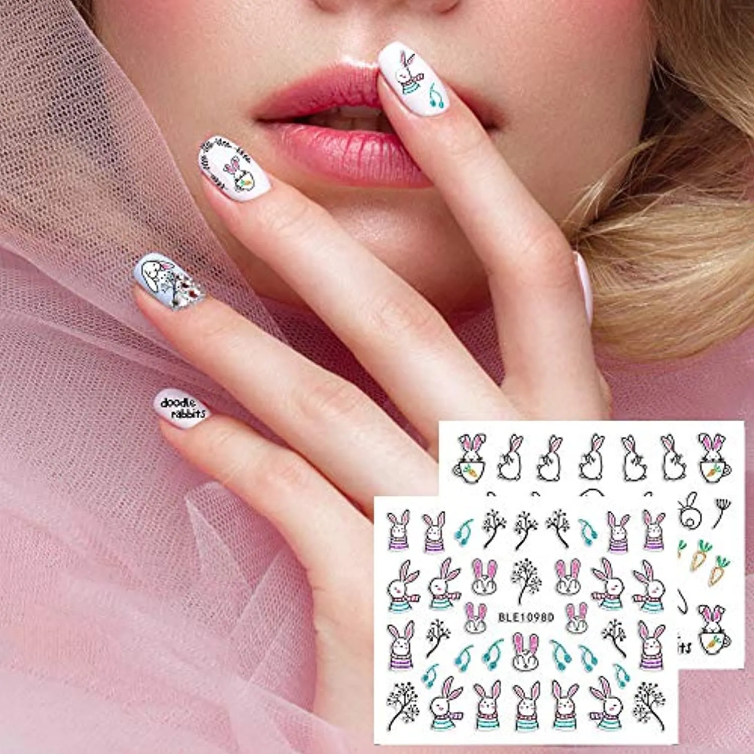 Easter Nail Art Stickers Decals Bunny Designer Nail Stickers for Nail Art Supplies Easter Basket Stuffers 3D Self-Adhesive Easter Eggs Rabbits Nail Sticker for Easter DIY Nail Decorations (12 Sheets)
