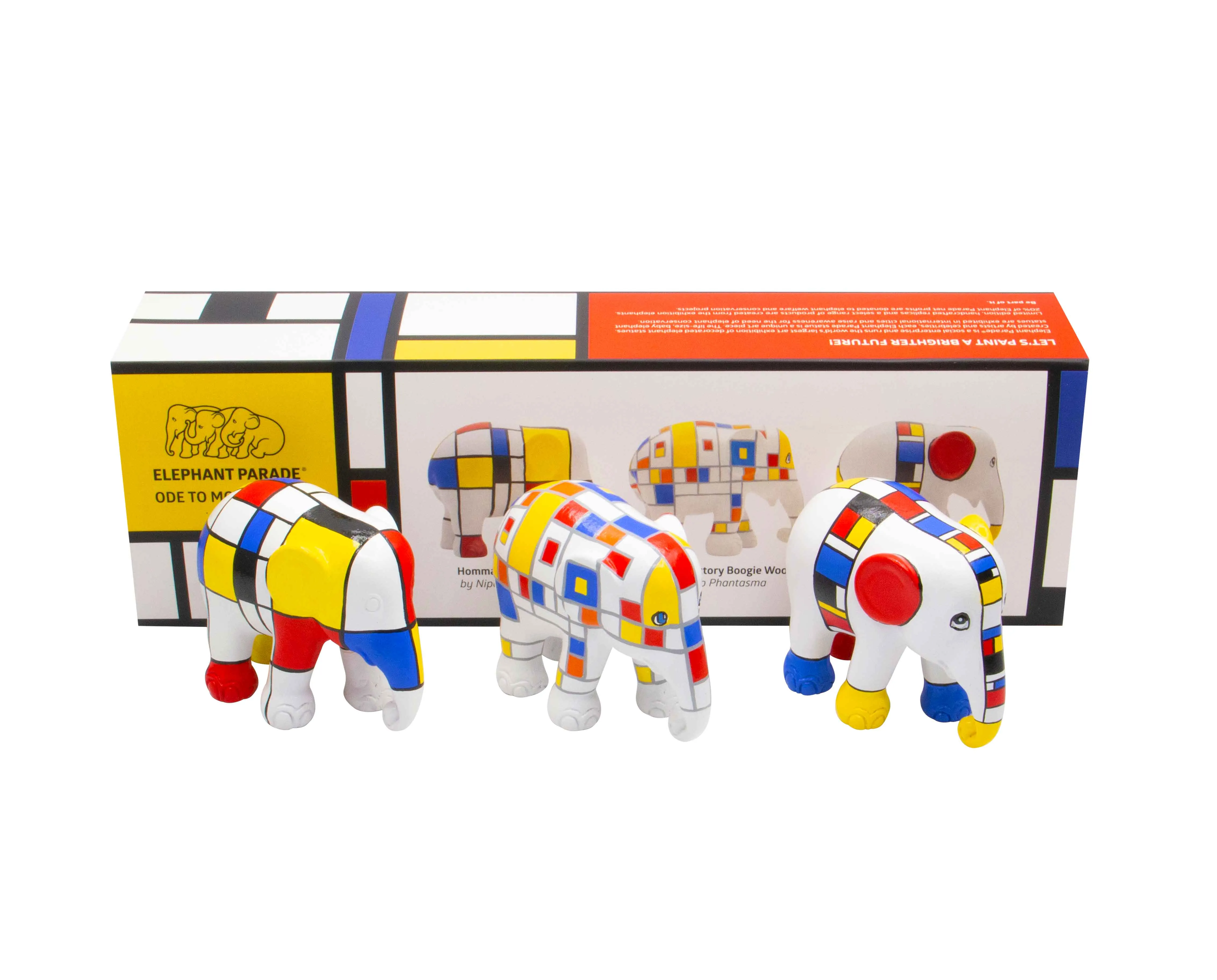 Elephant Parade Multipack Elephant Ode in Mondriaan - Nipon Kaewkumdee, Esther Springer Hommage To Mondriaan   Hommage to Victory Boogie Woogie   Mondriaan Crosted My Mind Multipack Ode To Mondriaan