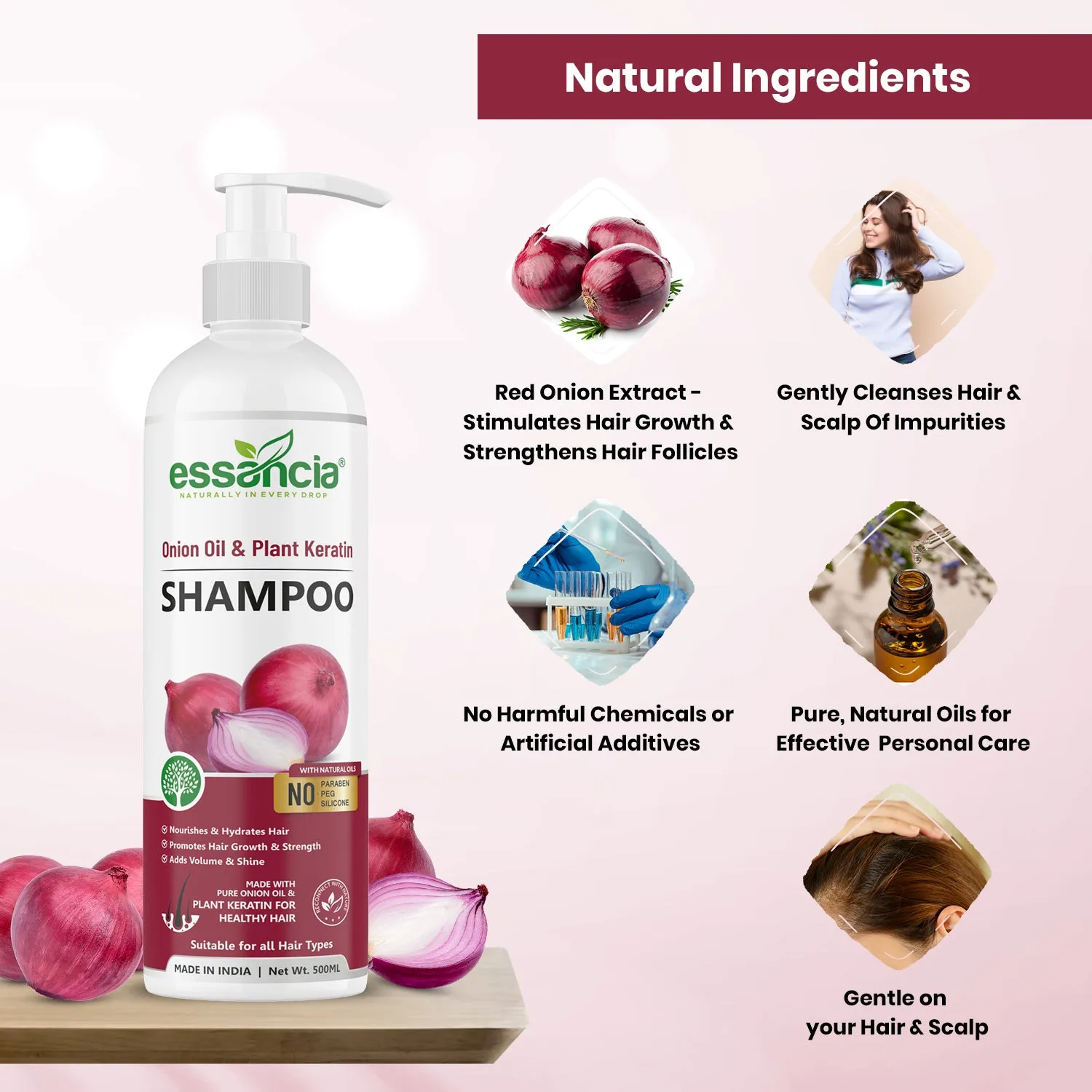 Essancia Onion Shampoo - Strengthen and Revitalize Hair for a Healthy Shine (500ml)