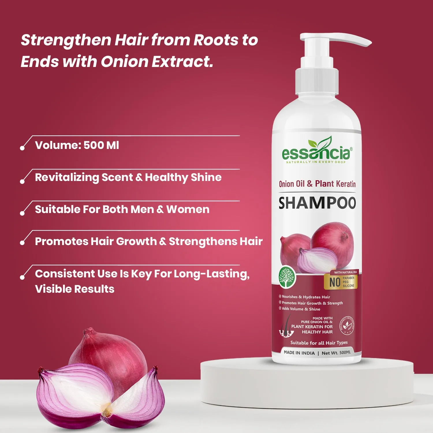 Essancia Onion Shampoo - Strengthen and Revitalize Hair for a Healthy Shine (500ml)