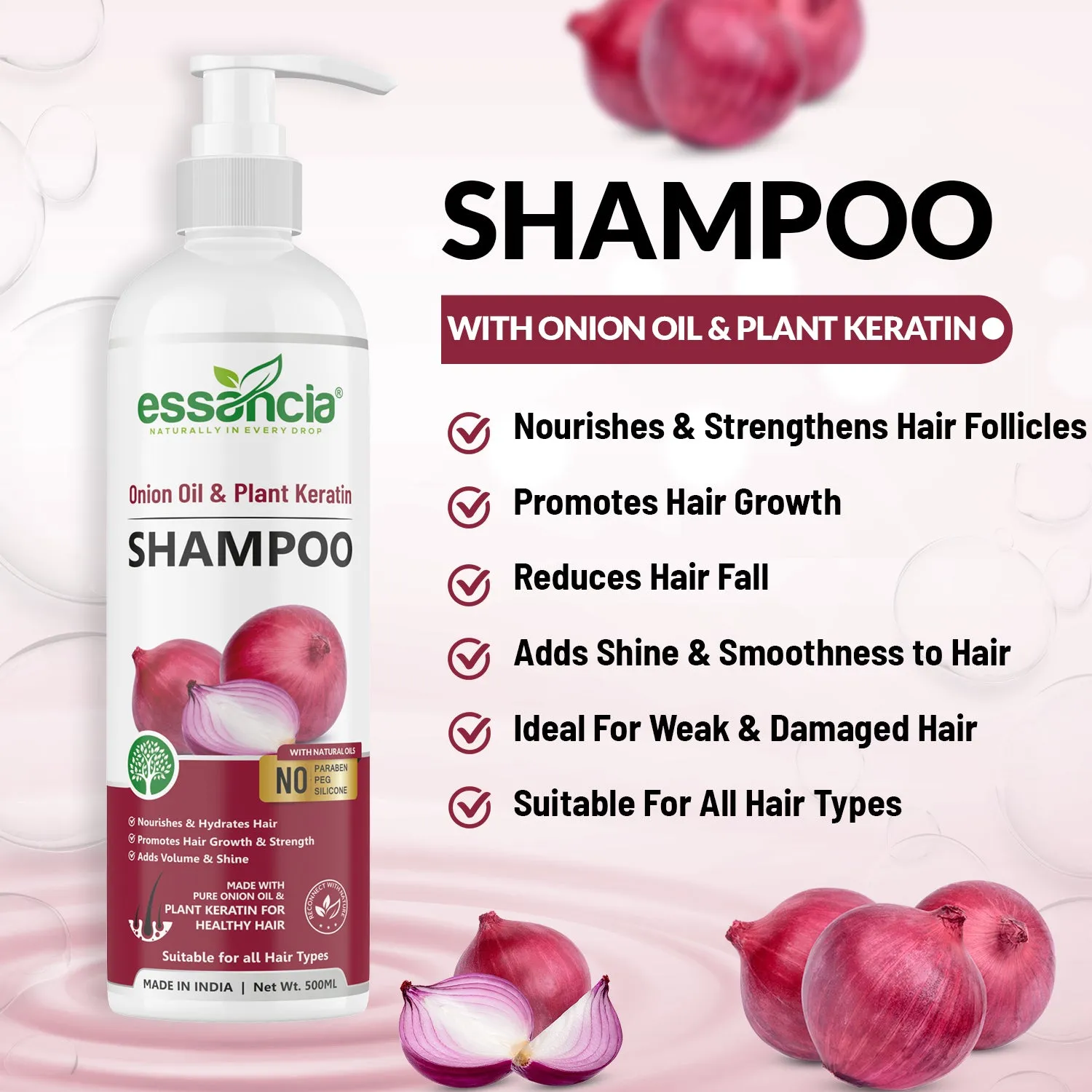 Essancia Onion Shampoo - Strengthen and Revitalize Hair for a Healthy Shine (500ml)