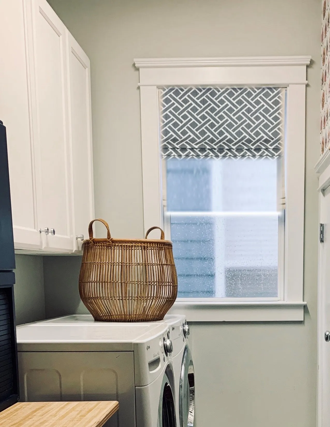 Faux Roman Shade Valance in Geometric Grey or Navy and White, Fully Lined, Custom Made, More Colors Available