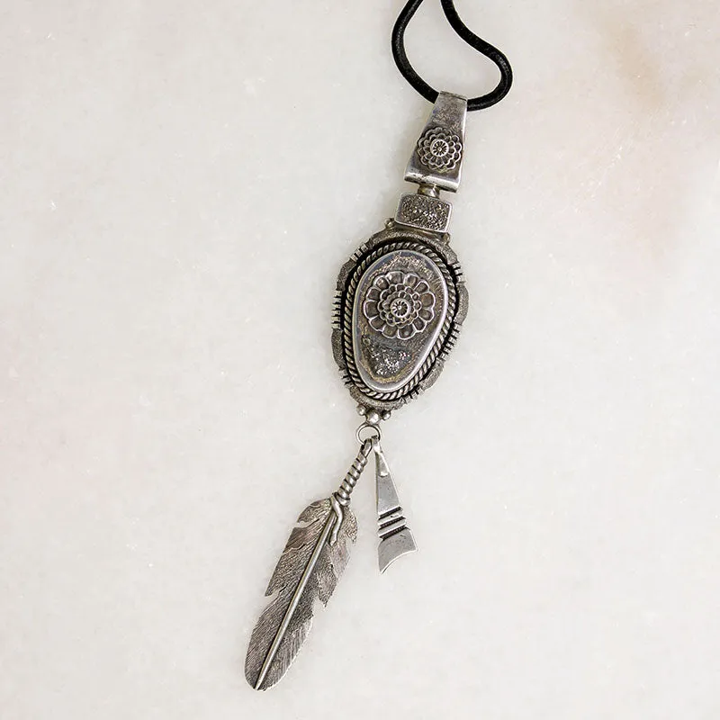 Feather & Flowers Sterling Pendant by B. Begaye