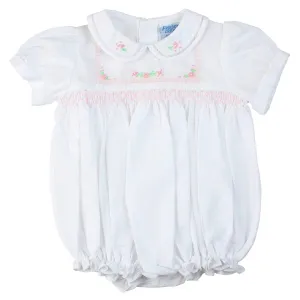 Feltman Brothers Girls White Pink Flower Smocked Bubble Romper Preemie